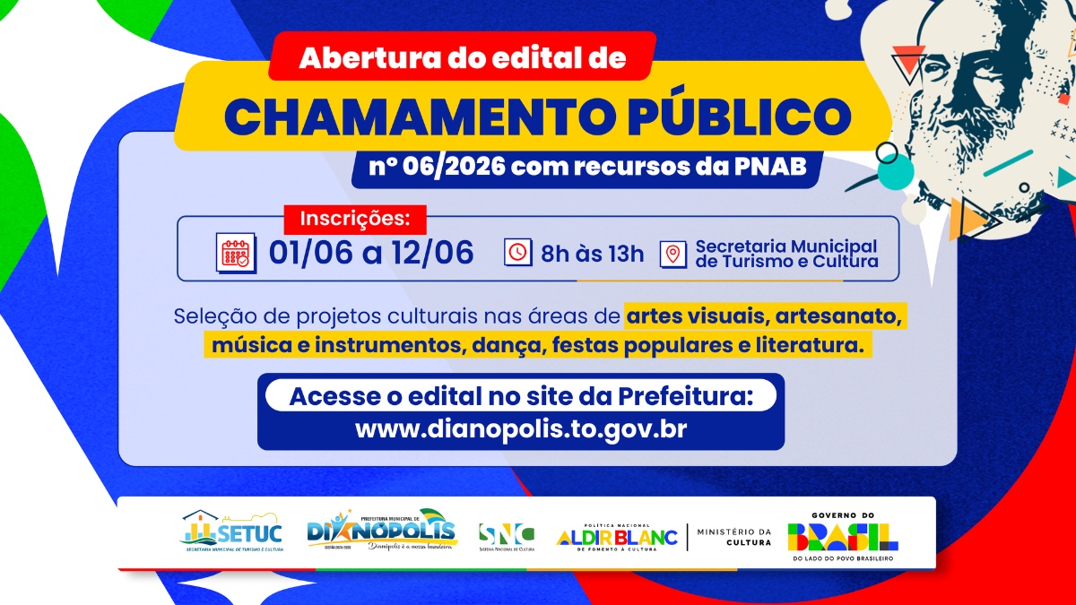 Confira o Edital de Chamamento Público da Política Nacional Aldir Blanc de Fomento à Cultura (PNAB) em Dianópolis